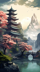 秋天的山插画图片_国潮秋天山水秋天景观秋天风景