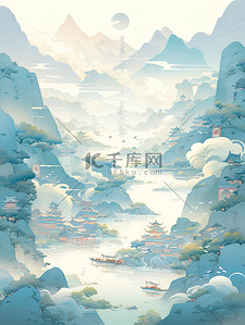 卷轴书信插画图片_河山图梦幻般的插图风格卷轴画16