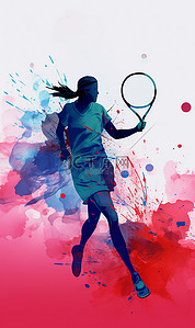 全面推进插画图片_体育运动正在打网球的女运动员