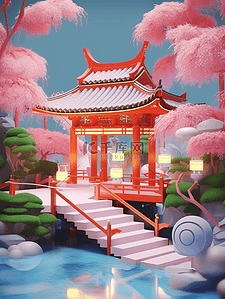 3D立体七夕中国风场景插画古风温馨的场景