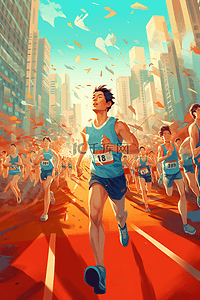 马拉松跑步运动比赛竞技插画