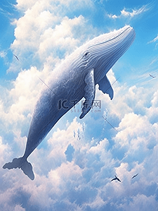 卡通动漫鲸鱼插画图片_唯美梦幻空中遨游的鲸鱼卡通插画7
