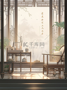 茶几中式茶几插画图片_新中式中国风简约插画18