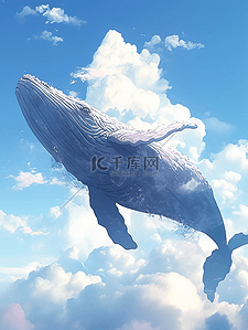 卡通动漫鲸鱼插画图片_唯美梦幻空中遨游的鲸鱼卡通插画10