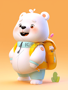 ip3d插画图片_手绘卡通3D治愈系IP开心可爱小白熊