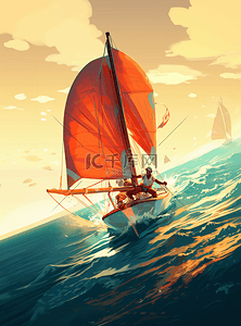 赛事插画图片_帆船竞速运动比赛竞技插画