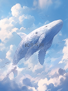卡通动漫鲸鱼插画图片_唯美梦幻空中遨游的鲸鱼卡通插画8
