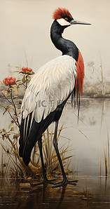 中国风古风优雅的黑颈鹤国画仙鹤