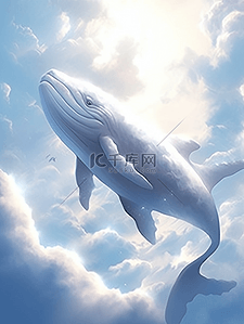 卡通动漫鲸鱼插画图片_唯美梦幻空中遨游的鲸鱼卡通插画9