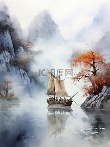 中国传统水墨轻舟过万重山16