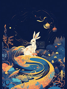 中秋海报兔子插画图片_中秋节月亮兔子星空极简插画15