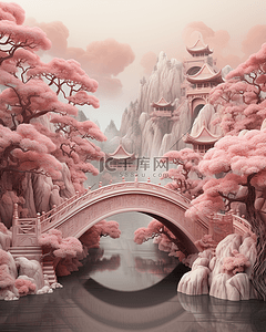 祈愿插画图片_七夕情人节粉色3D鹊桥场景