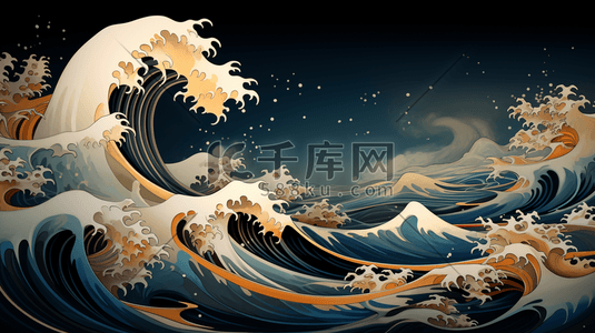 烫金logo插画图片_海浪汹涌烫金中国风