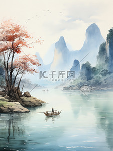 中国传统水墨轻舟过万重山21