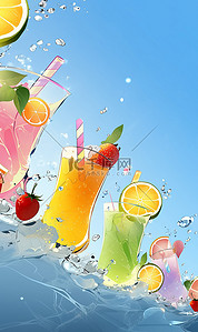 冰爽一夏水果饮品清凉卡通