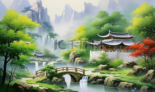 新时代乡村插画图片_中国传统绘画唯美乡村插画