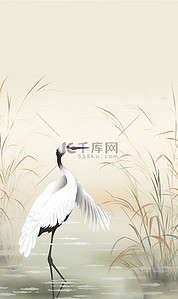 中国风淡雅仙鹤水彩画