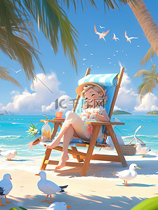 海滩度假沙滩椅海洋海滩椰子树19
