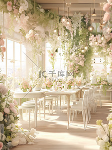 浪漫花朵装饰插画图片_鲜花装饰的浪漫餐厅13