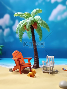 海滩度假沙滩椅海洋海滩椰子树15