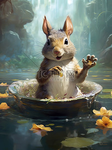 松鼠坐在水坑里的卡通插图19