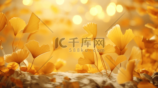 唯美秋季金黄色银杏树叶插画9