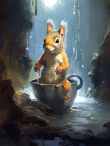 松鼠坐在水坑里的卡通插图14