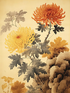 卷轴书信插画图片_中国传统菊花画卷轴画18