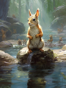 松鼠坐在水坑里的卡通插图4