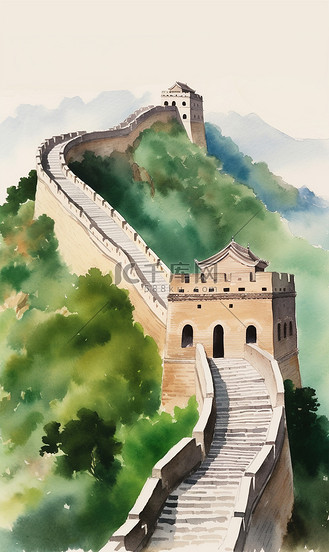 插画水彩画中国长城建筑个人vip和企业vip免费下载插画长城壮丽山河