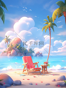 海滩度假沙滩椅海洋海滩椰子树17
