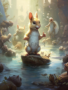 松鼠坐在水坑里的卡通插图13