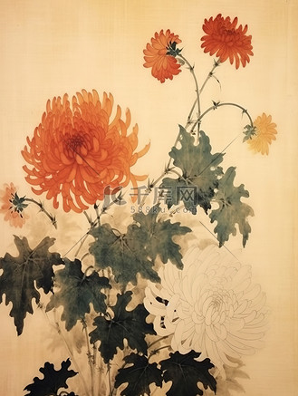 中国传统菊花画卷轴画14