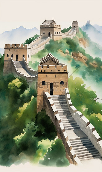 中国长城国风水彩画