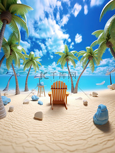 海滩度假沙滩椅海洋海滩椰子树1