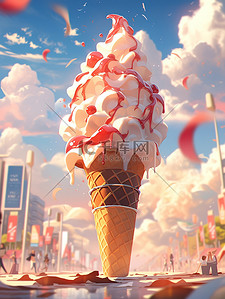 冰淇淋草莓插画图片_夏天巨大的冰淇淋12
