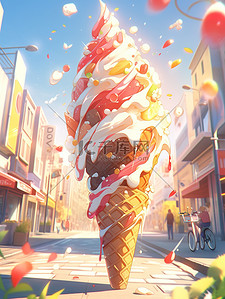 草莓雪糕插画图片_夏天巨大的冰淇淋17