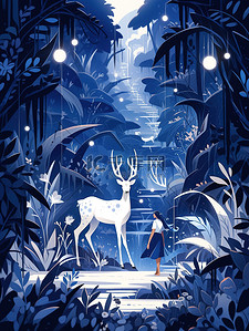 动物在森林插画图片_一只鹿在森林里漫步漫画11