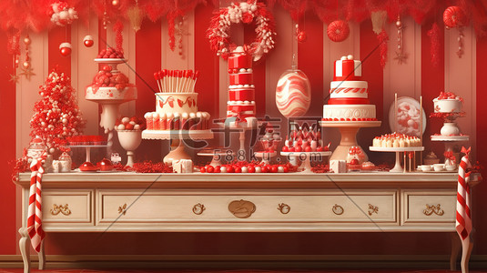陶瓷工艺插画图片_圣诞节蛋糕甜品红白色装饰13