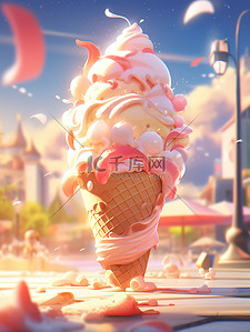 草莓雪糕插画图片_夏天巨大的冰淇淋8