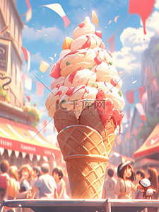 雪糕草莓插画图片_夏天巨大的冰淇淋16