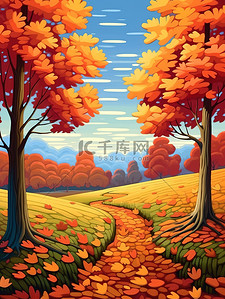 枫树的叶子插画图片_秋天的枫叶秋天氛围场景7