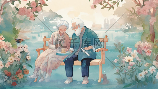 老年人生活插画图片_老年人在疗养园的生活7
