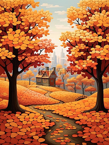 枫树的叶子插画图片_秋天的枫叶秋天氛围场景15
