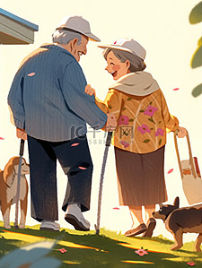 幸福场景插画图片_老人散步的幸福场景6