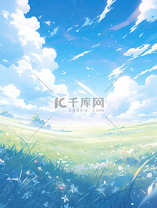 日系动漫唱歌插画图片_动漫的蓝色天空白云插画10