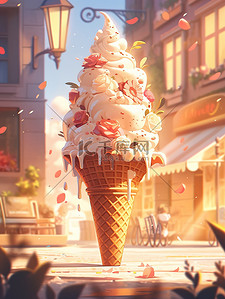 冰淇淋双球插画图片_夏天巨大的冰淇淋2