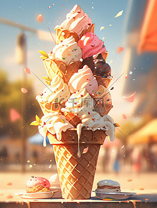 雪糕草莓插画图片_夏天巨大的冰淇淋4