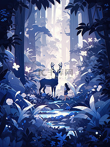 动物在森林插画图片_一只鹿在森林里漫步漫画6