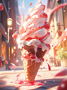 冰淇淋草莓插画图片_夏天巨大的冰淇淋14